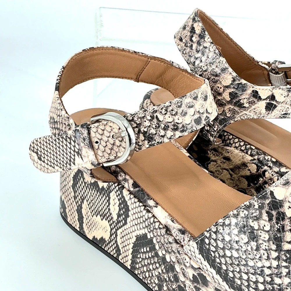 Aquatalia Size 8.5 Snake Print Leather Platform Sandals Neutral NEW Dinah $345